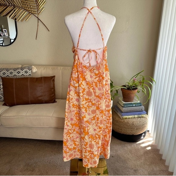 J. CREW Tie Front 100% Cotton Poplin Midi Loose Fit Dress in Orange Floral Small - Picture 6 of 15